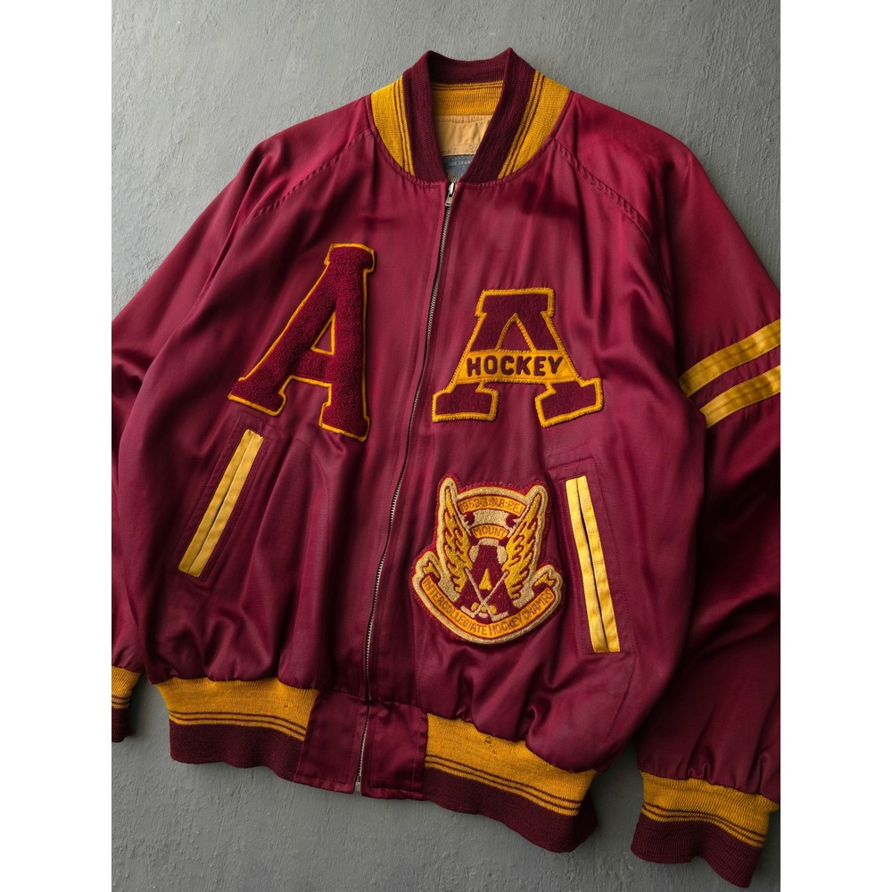 Vintage 1950s Mount Allison Satin Varsity Jacket Mount A Hockey Canada